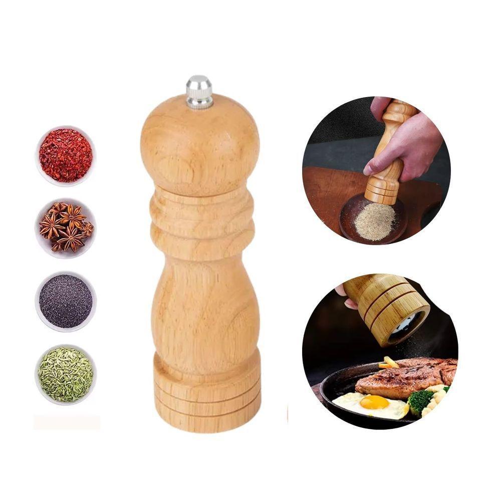 Moedor De Pimenta Sal Grãos Temperos Manual Madeira 14cm - 2