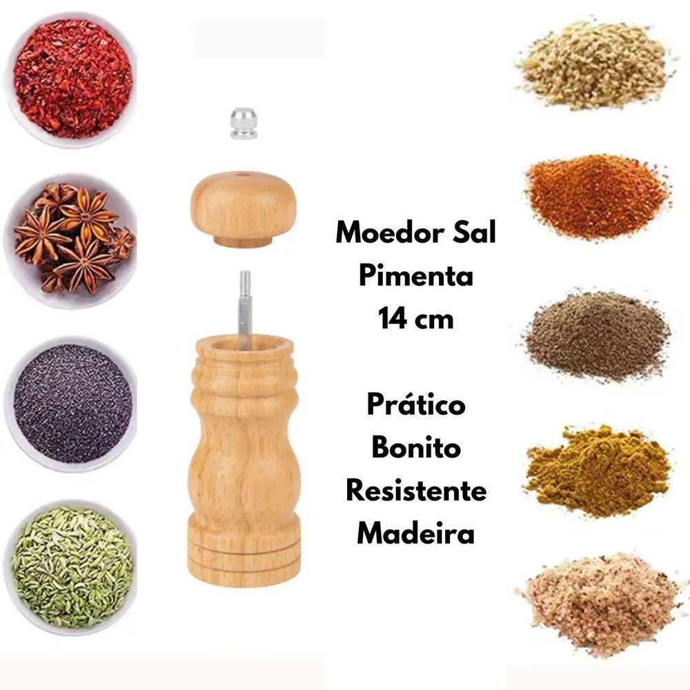 Moedor De Pimenta Sal Grãos Temperos Manual Madeira 14cm - 7