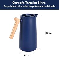 Garrafa Térmica Café Nórdica Azul 1 Lt Cabo Estilo Madeira - 5
