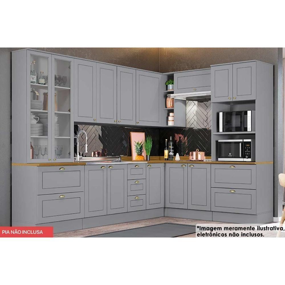 Kit Cozinha Modulada 10 Peças Americana 3 Aéreos + 3 Balcões + 2 Paneleiros + 2 Complementos C5p36 Cinza2 Aéreos + 1 Balcão + 1 Complemento - 1