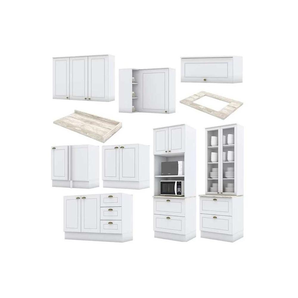 Kit Cozinha Modulada 10 Peças Americana 3 Aéreos + 3 Balcões + 2 Paneleiros + 2 Complementos C5p36 Cinza2 Aéreos + 1 Balcão + 1 Complemento - 5