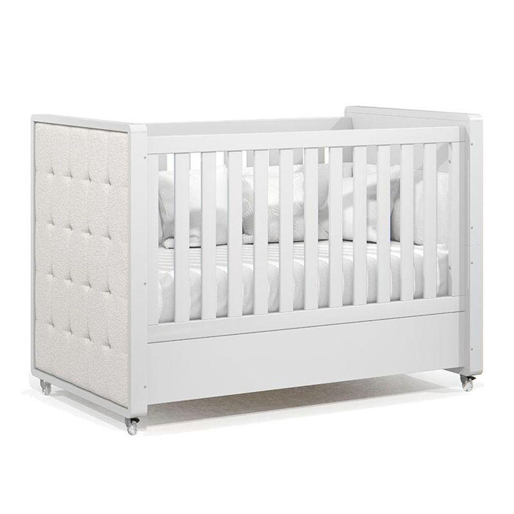 Berço Americano Com Capitonê New Boucle E Cômoda Infantil Tutto New Branco Acetinado E Colchão - 6