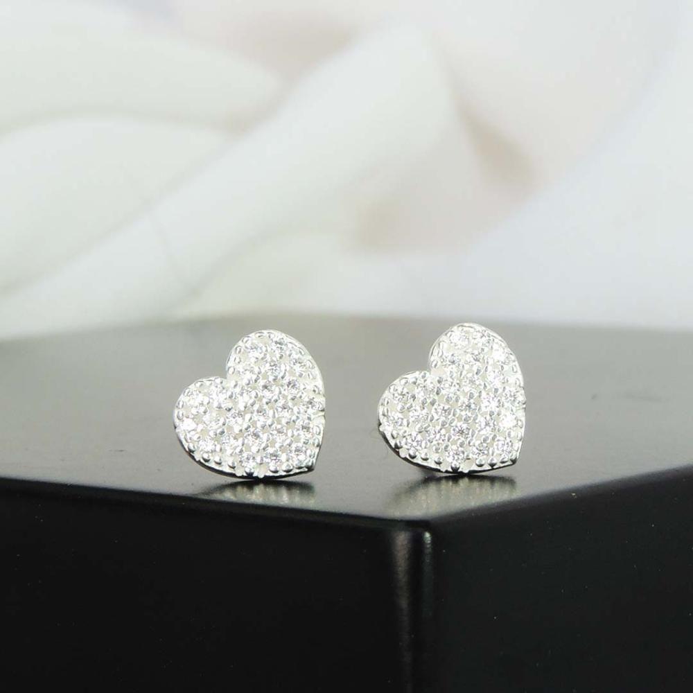 Brinco De Coração Com Micro Zircônias Em Prata 925 [f027] - 2