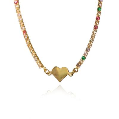 Pulseira Corrente De Zircônias Coloridas Sortidas E Coração Chapado [f027]