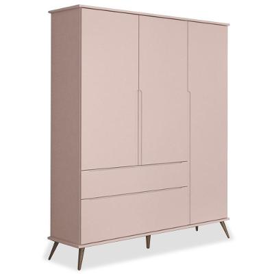 Guarda Roupa Infantil 100% Mdf 3 Portas Pés Retrô Mel P04 Rosê