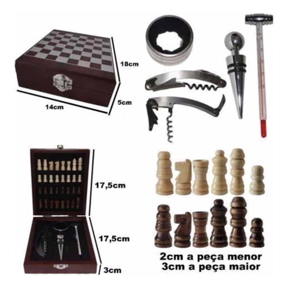 Kit Abridor De Vinho 4 Peças Maleta E Jogo Xadrez De Madeira - 3