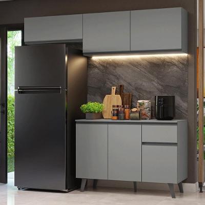 Armário de Cozinha Compacta Nice 6 Portas 1 Gaveta MDF 200cm Cinza