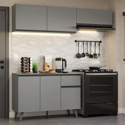 Armário de Cozinha Compacta Nice 6 Portas 1 Gaveta MDF 200cm Cinza com Cooktop Opcional