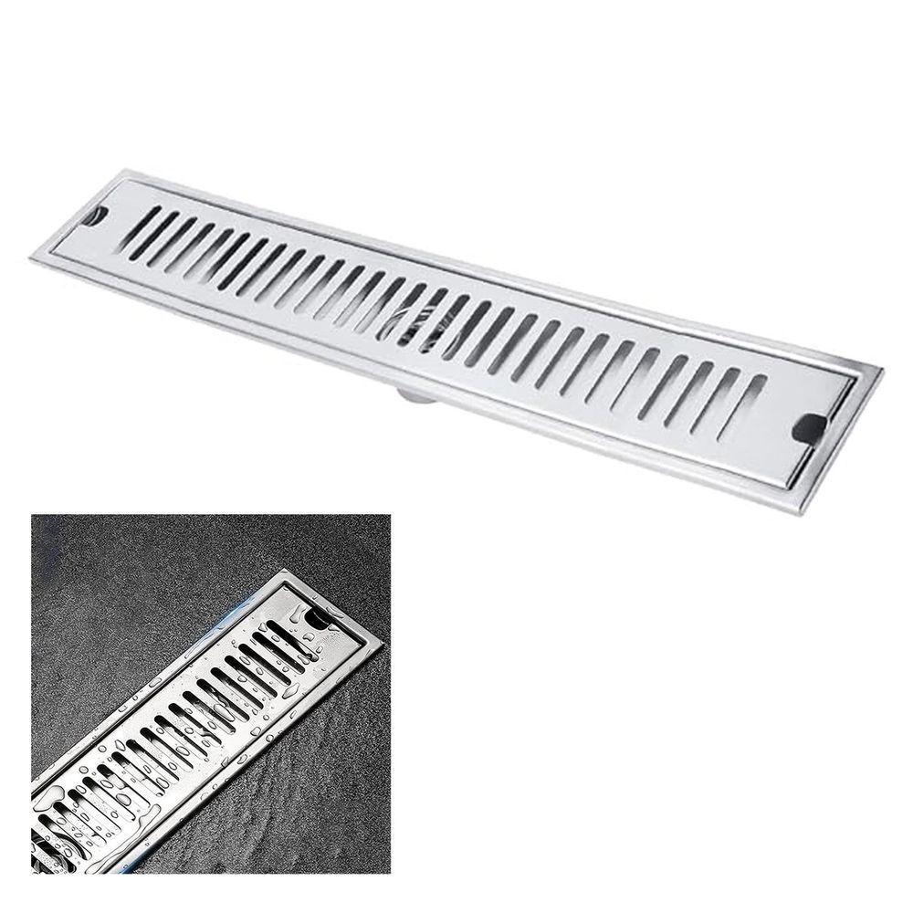 Ralo Linear 40cm Aço Inox Banheiro Area Externa Anti Odor Anti Inseto Lavabo Piscina Quintal Higienico Seguro Resistente - 1