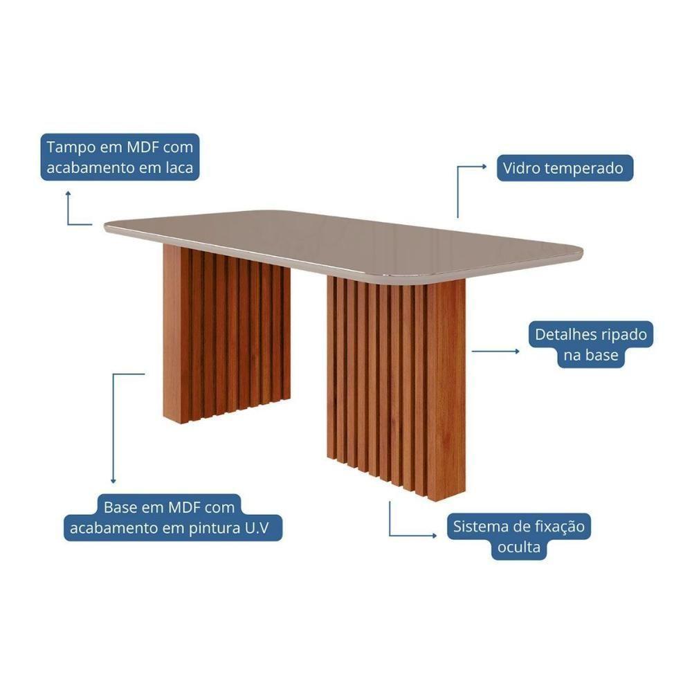 Mesa Para Cozinha Ester C-tampo Madeirado Vidro 180x90cm Cinamomo-off White - Cimol - 5