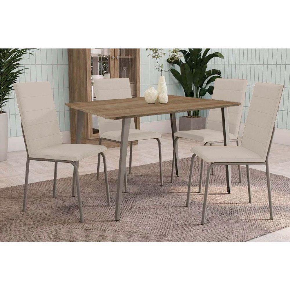 Sala De Jantar Completa Iguaçu Com Tampo De Madeira 90cm + 4 Cadeiras Amsterdã Niquel-nude 16 - Kappesberg - 1