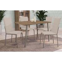 Sala De Jantar Completa Iguaçu Com Tampo De Madeira 90cm + 4 Cadeiras Amsterdã Niquel-nude 16 - Kappesberg - 1