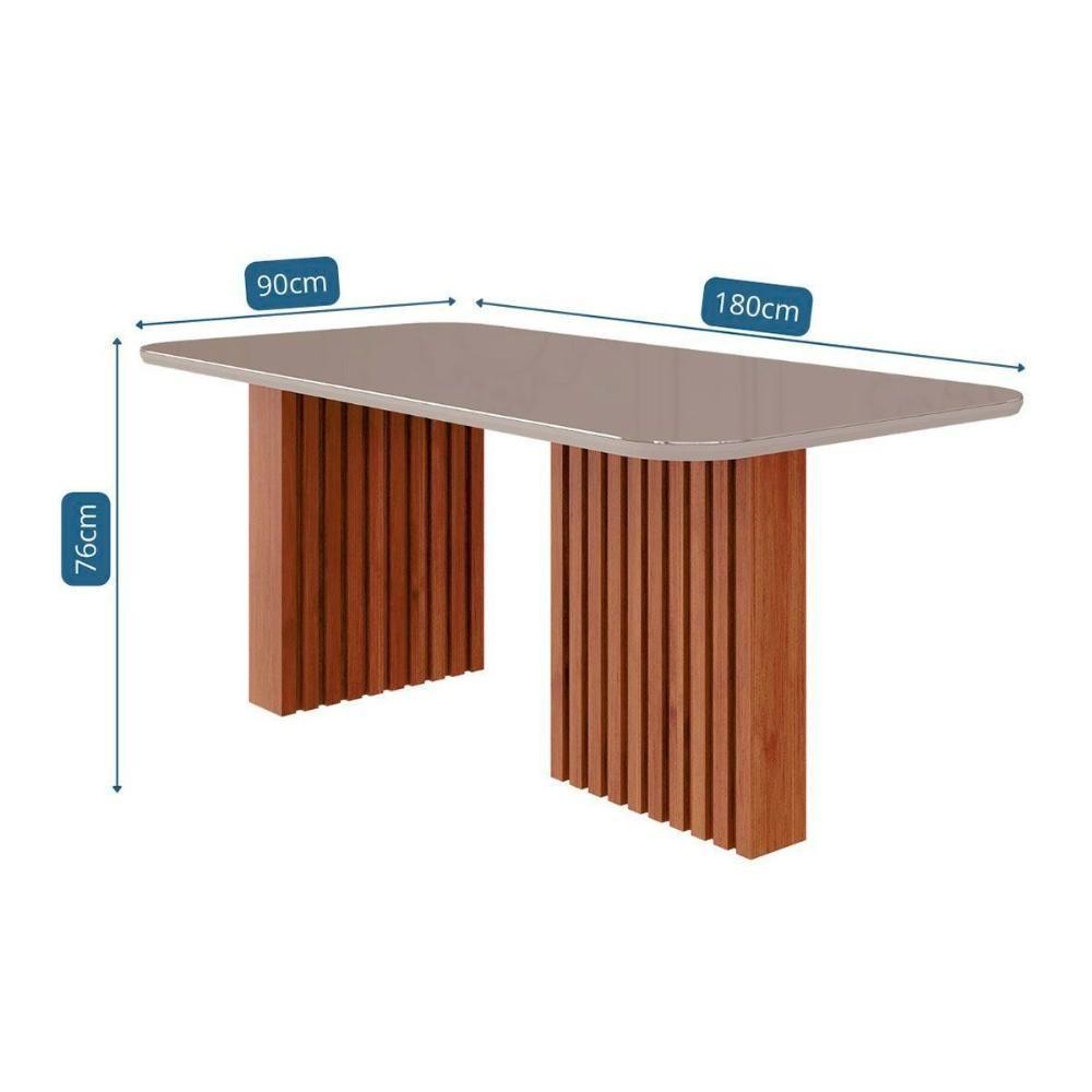 Conjunto Mesa Sala Jantar Ester Com Tampo Madeirado Com Vidro 180x90cm E 6 Cadeiras Paola Nature Suede Nude Bege Cimol - 4