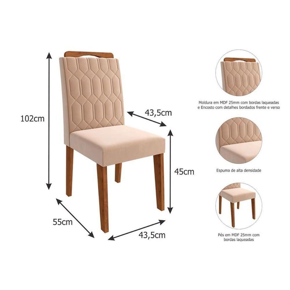 Conjunto Mesa Sala Jantar Ester Com Tampo Madeirado Com Vidro 180x90cm E 6 Cadeiras Paola Nature Suede Nude Bege Cimol - 5