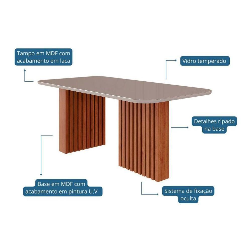 Conjunto Mesa De Cozinha Ester Com Tampo Madeirado Com Vidro 180x90cm E 6 Cadeiras Paola Nature Suede Nude Bege Cimol - 3