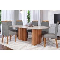 Sala De Jantar Completa Ester C- Tampo Madeirado C- Vidro 180x90cm E 6 Cadeiras Paola Nature-madeirado-grafite - Cimol - 1