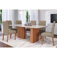 Sala De Jantar Completa Ester C- Tampo Madeirado C- Vidro 180x90cm E 6 Cadeiras Clarice Savana-madeirado-suede Joli Capuccino - Cimol - 1