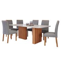 Sala De Jantar Completa Ester C- Tampo Madeirado C- Vidro 180x90cm E 6 Cadeiras Clarice Savana-madeirado-suede Joli Capuccino - Cimol - 6