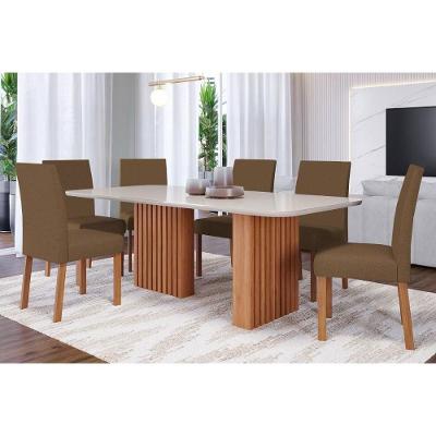 Sala De Jantar Completa Ester C- Tampo Madeirado C- Vidro 180x90cm E 6 Cadeiras Maia Nature-suede Mascavo Chocolate - Cimol