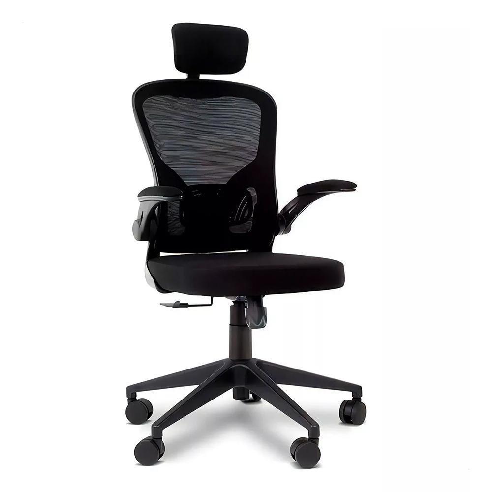 Cadeira Presidente Escritório Giratória Apoio De Cabeça Fox Office Preta 46A - 1