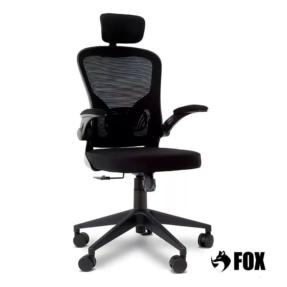 Cadeira Presidente Escritório Giratória Apoio De Cabeça Fox Office Preta 46A - 2
