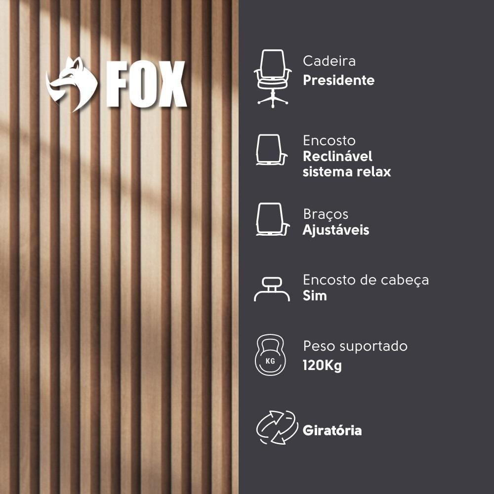 Cadeira Presidente Escritório Giratória Apoio De Cabeça Fox Office Preta 46A - 5