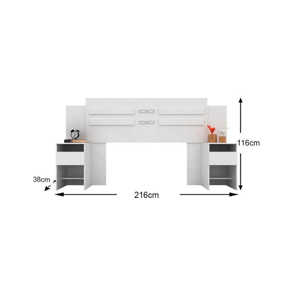 Painel Cama Box Madeirado Casal Triunfo C- 2 Mesas E 2 Gavetas Branco - Demóbile - 6