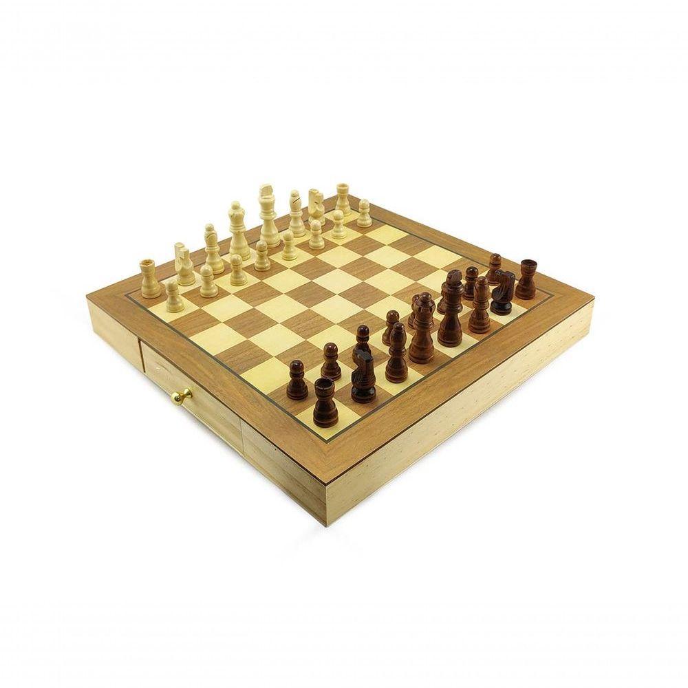 Jogo De Xadrez E Damas 2 Em 1 Profissional Hoyle Games Tabuleiro Grande 39x39cm Peças Em Madeira Com 2 Gavetas - 2