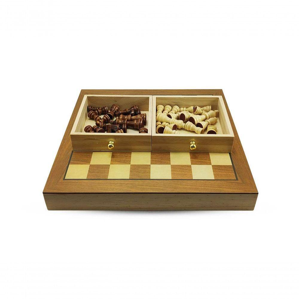 Jogo De Xadrez E Damas 2 Em 1 Profissional Hoyle Games Tabuleiro Grande 39x39cm Peças Em Madeira Com 2 Gavetas - 3