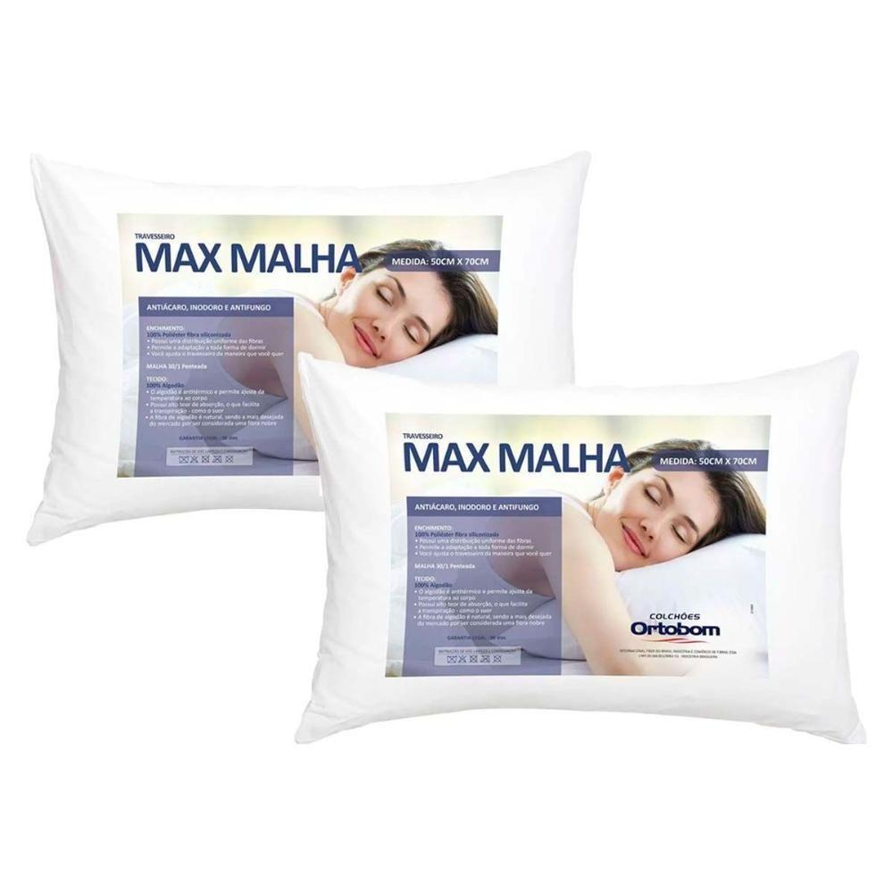 Travesseiro Fibras Siliconadas Max Malha Kit C/ 2 Un 50x70 - Ortobom - 1