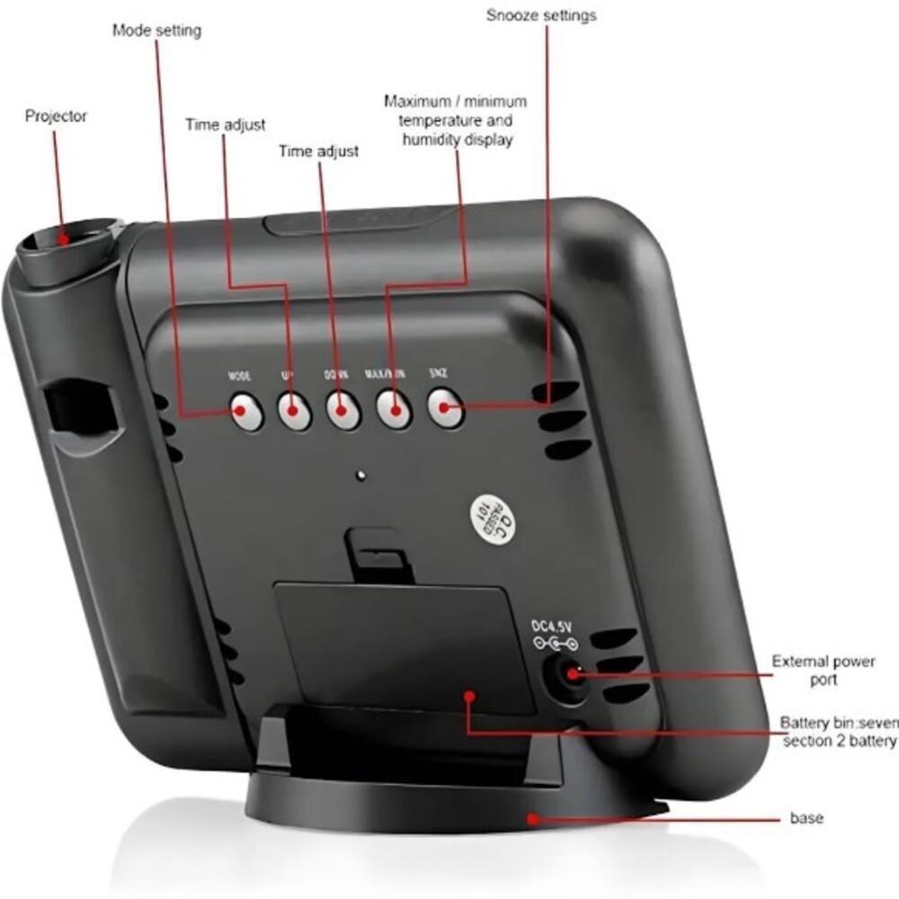 Relogio Projetor Despertador Led Digital Hora Temperatura Estacao Metereologica De Mesa Giratorio Previsao Tempo Soneca - 5