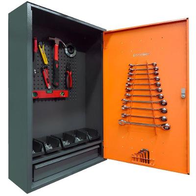 Armário De Parede Para Ferramentas Peças Aço 01 Gaveta Presto 24 Ganchos Aéreo Oficina Preto Laranja