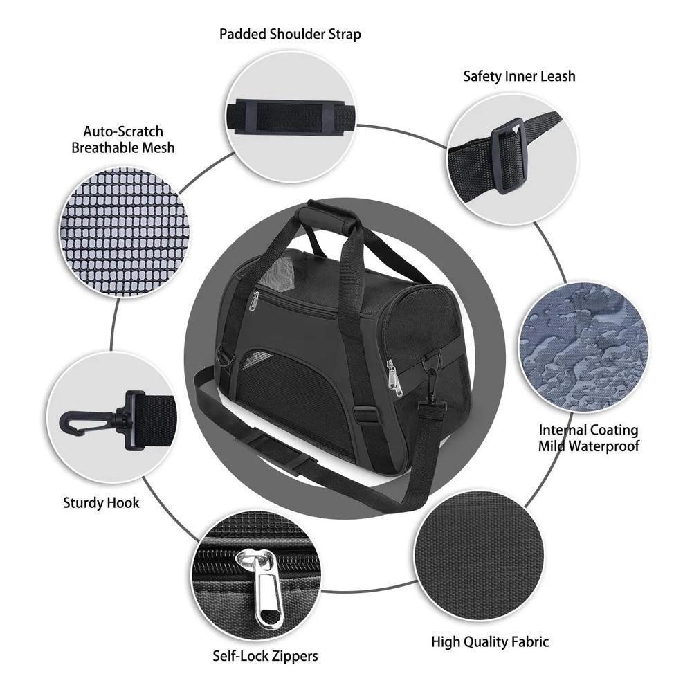 Mochila Pet Bolsa Transporte Cachorro Gato Canguru Caes Dobravel Mala Viagem Aviao Carro Preta - 4