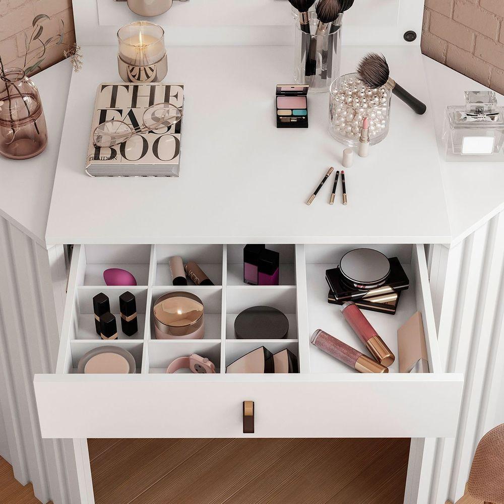 Penteadeira Camarim Ripada Púrpura Com Espelho Mdp Branco - 3