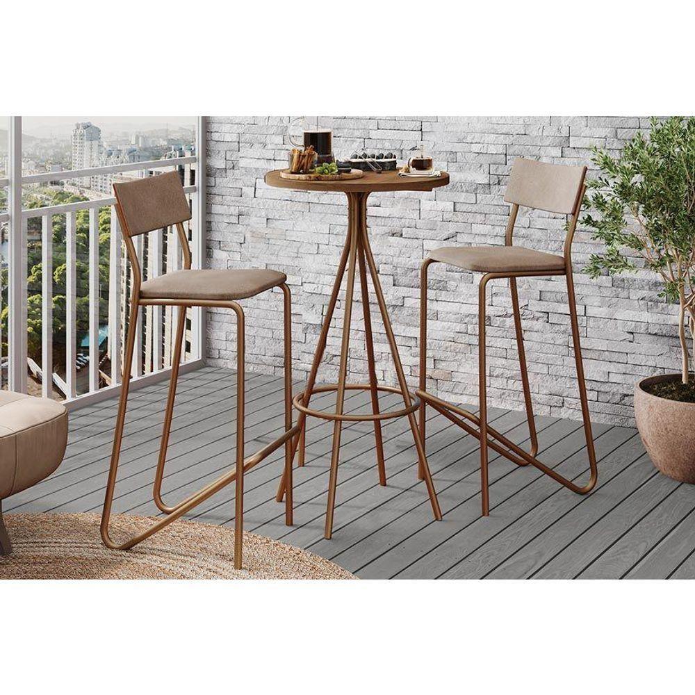 Sala De Jantar Completa 1575 Aço C- Tampo Madeirado 60cm E 2 Banquetas 1747 Rose-freijó - Areia-caramelo - Carraro - 1