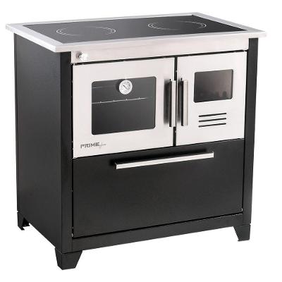 Fogão a Lenha Hidro Industrial Prime Glass Esquerdo N2 Preto e Prata com Forno 42L