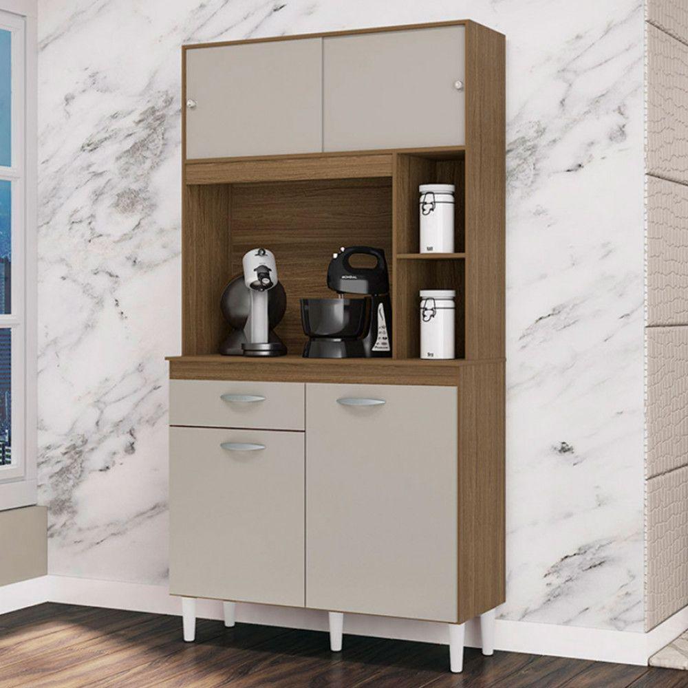 Cozinha Compacta Duda Em MDP Com 4 Portas 1 Gaveta Poquema Castanho Off White - 2