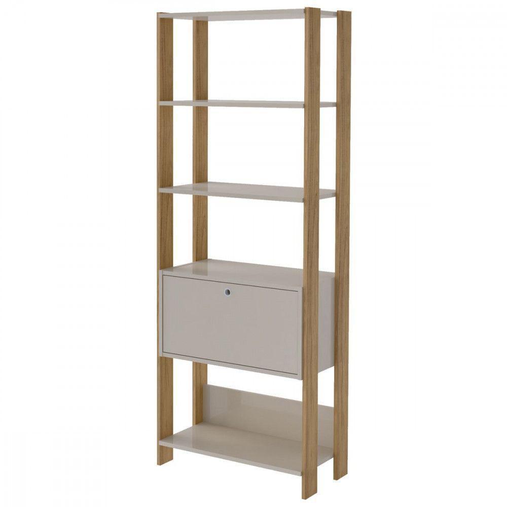 Estante Para Livros Match Com 1 Porta E 3 Prateleiras Artely Off White Carvalho - 1