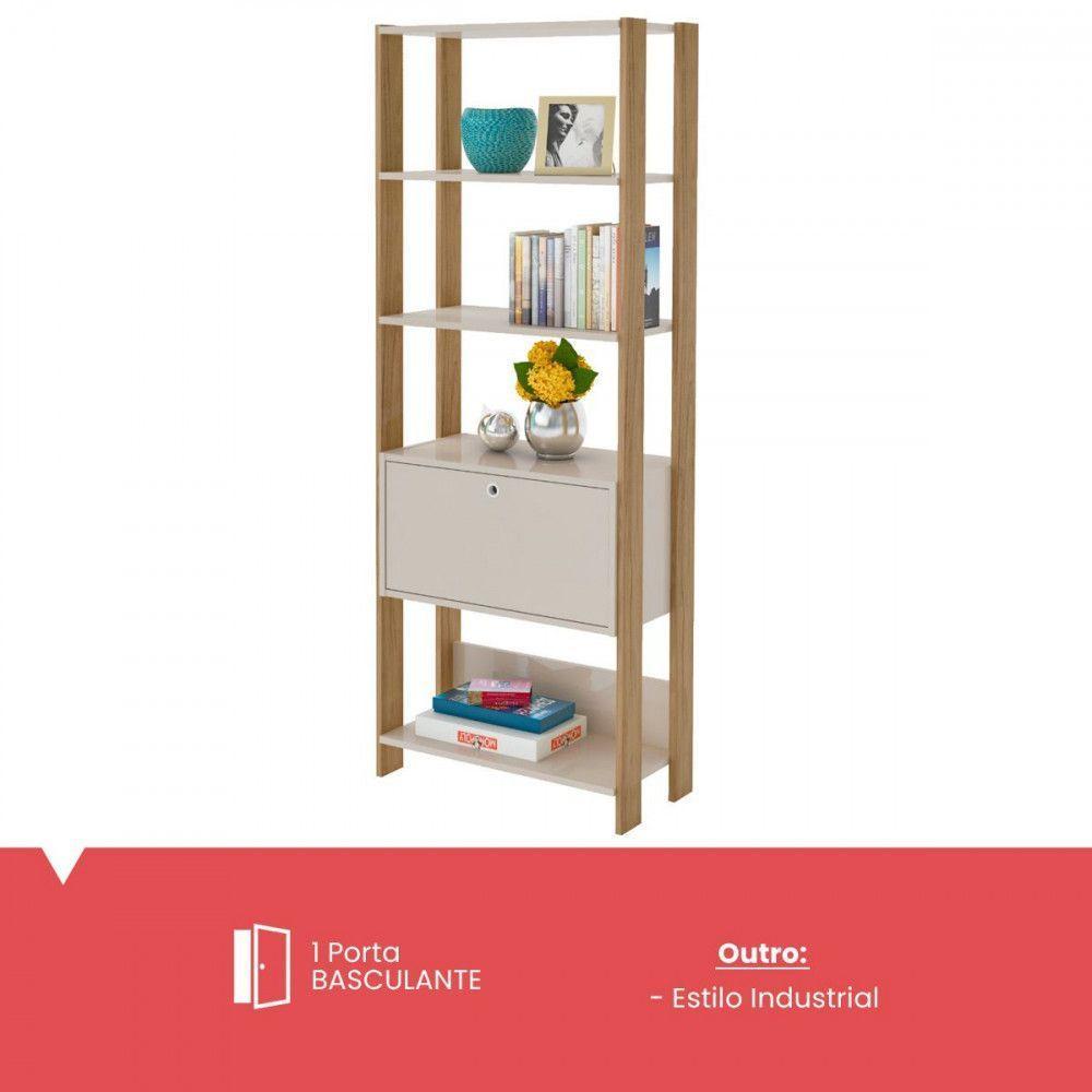 Estante Para Livros Match Com 1 Porta E 3 Prateleiras Artely Off White Carvalho - 3