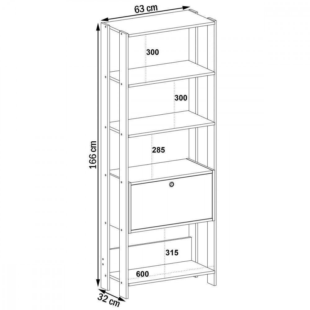 Estante Para Livros Match Com 1 Porta E 3 Prateleiras Artely Off White Carvalho - 4