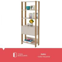 Estante Para Livros Match Com 1 Porta E 3 Prateleiras Artely Off White Carvalho - 3