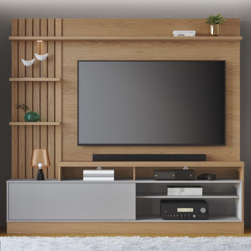 Estante Para TV Maceió 65 Polegadas 1 Porta Com Led Colibri Freijó Cinza - 1