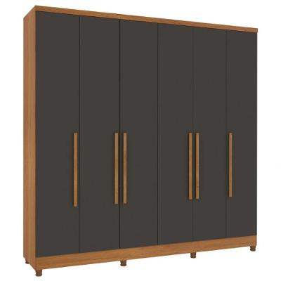 Guarda Roupa Casal Veneza 6 Portas 4 Gavetas Cinamomo-Grafite MDP Tcil Móveis