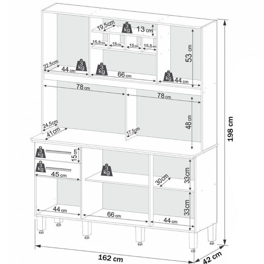 Cozinha Compacta Luna Em MDP 6 Portas 2 Gavetas Imop Móveis Nogal Grafite - 3