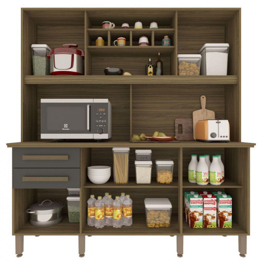 Cozinha Compacta Luna Em MDP 6 Portas 2 Gavetas Imop Móveis Nogal Grafite - 4