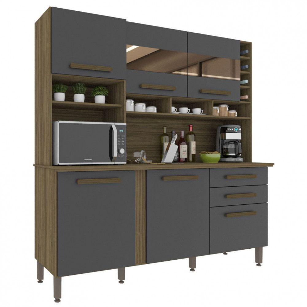 Cozinha Alexia 6 Portas 2 Gavetas Com Espelho Imop Móveis Nogal Grafite - 1