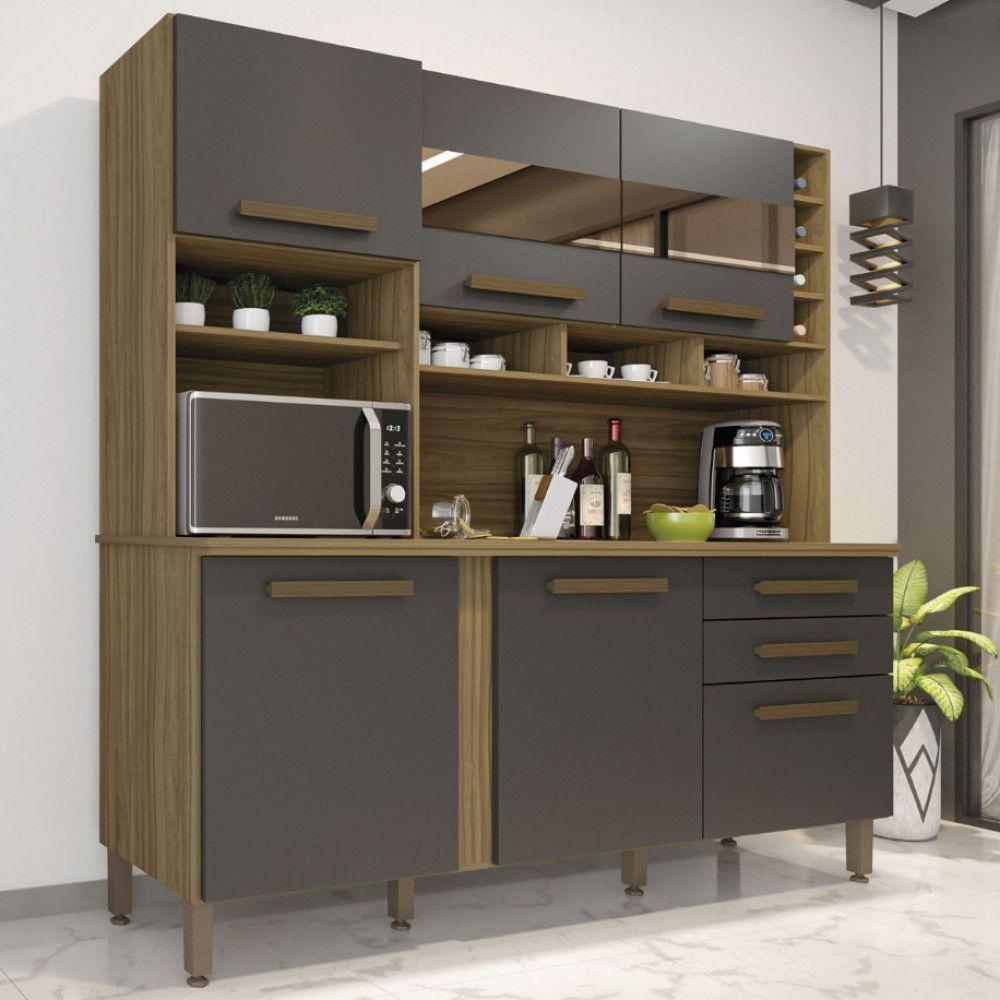 Cozinha Alexia 6 Portas 2 Gavetas Com Espelho Imop Móveis Nogal Grafite - 2