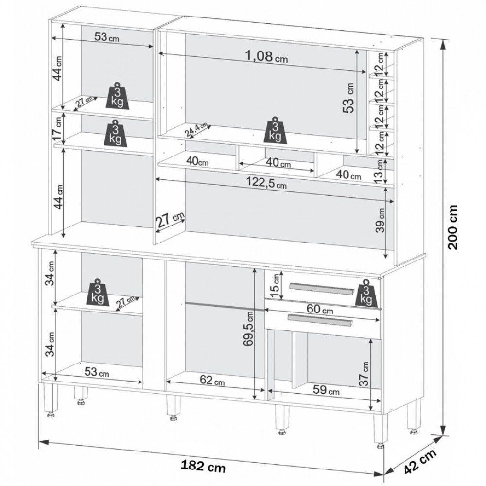 Cozinha Alexia 6 Portas 2 Gavetas Com Espelho Imop Móveis Nogal Off White - 3
