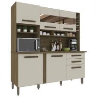 Cozinha Alexia 6 Portas 2 Gavetas Com Espelho Imop Móveis Nogal Off White - 1