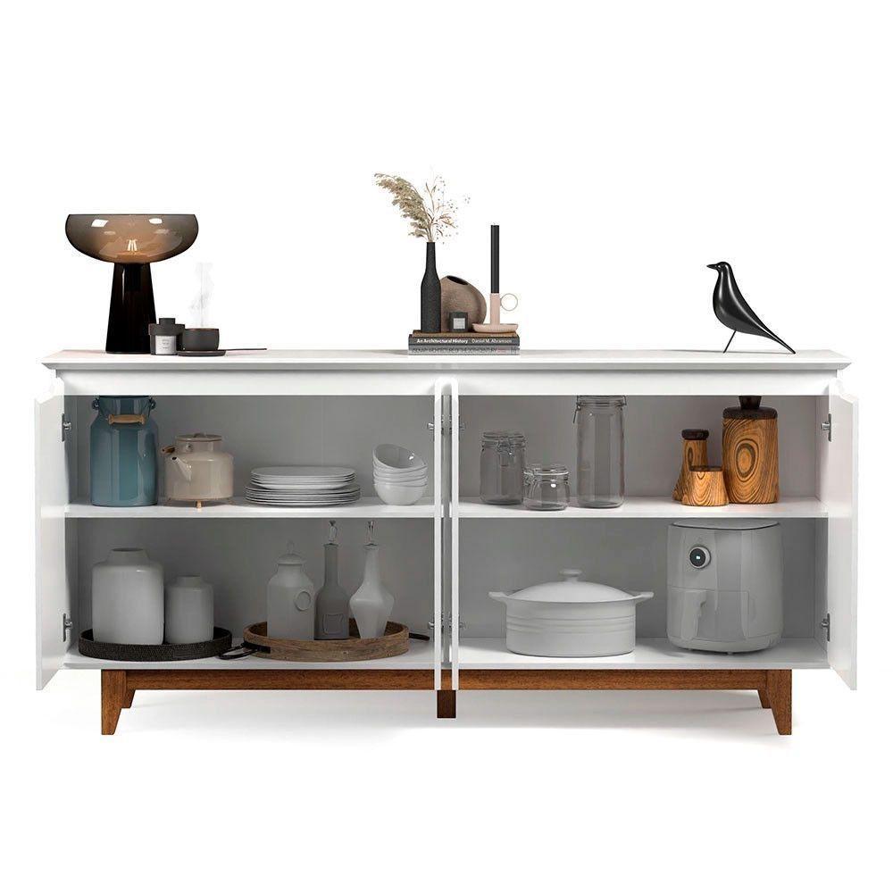 Aparador Buffet Flow 4 Portas Pés Madeira Maciça Ej Móveis Branco - 2